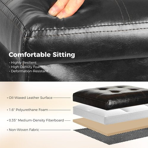 FaiPue Storage Ottoman Footrest Stool. Foldable Oil Waxed Leather Footstool with Thicker Foam Padded Seat. Small Ottoman with Storage Bench for Living Room Bedroom 350 lbs, 17x13x13in, Black.