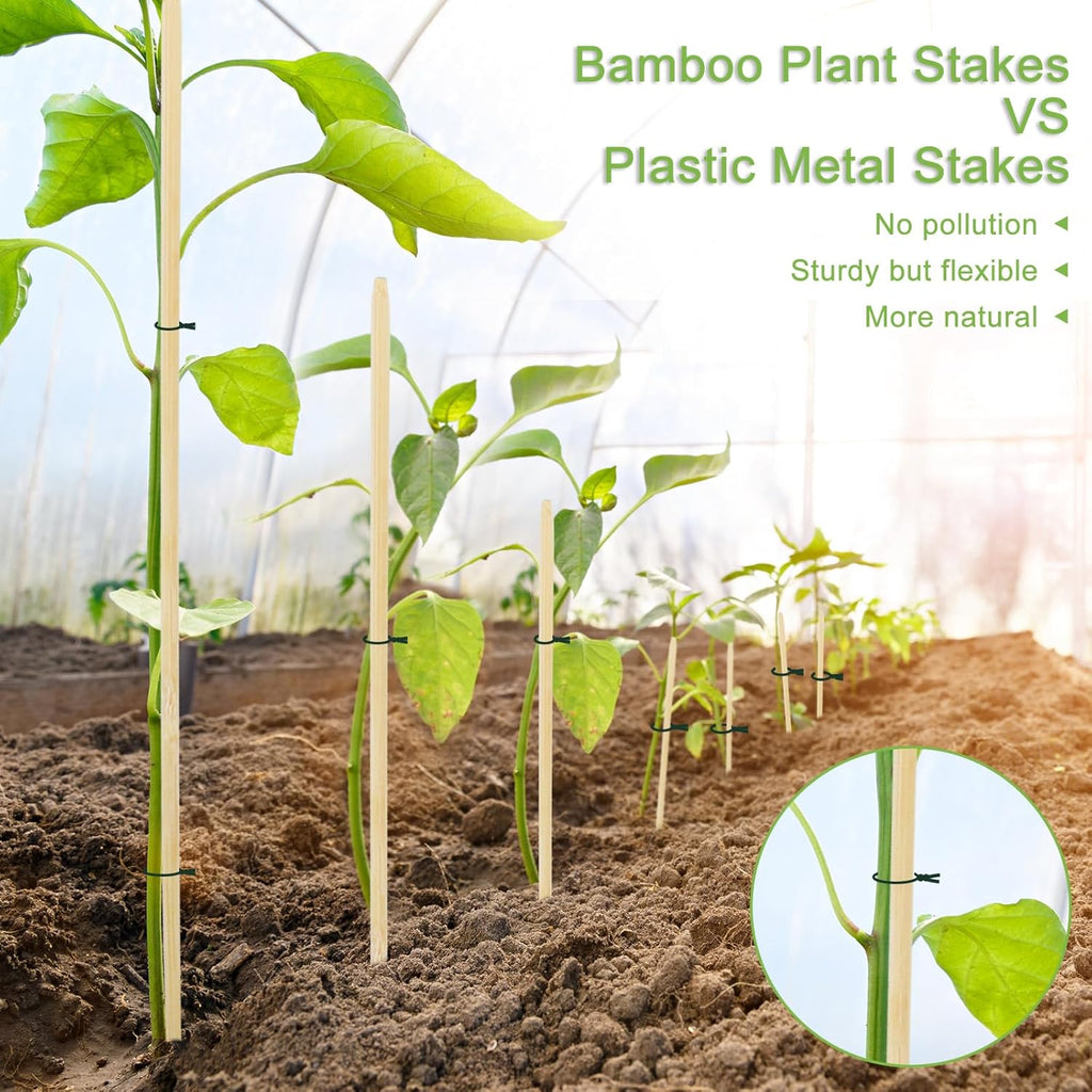 Bamboo Plant Stakes - 18 Inch Wooden Support for Gardening | 46 PCS with Wires for Indoor Plants