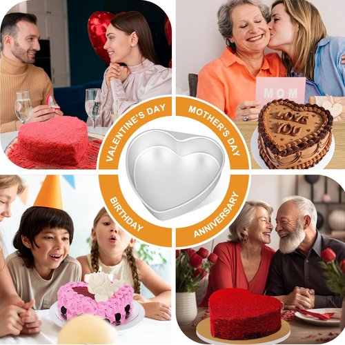 HEYYUMI 8 Inch Heart Shaped Cake Pans with 50 Pieces Parchment Paper,Set of 2 Non-stick Aluminum Heart Cake Pans Baking Tins for Birthday Wedding