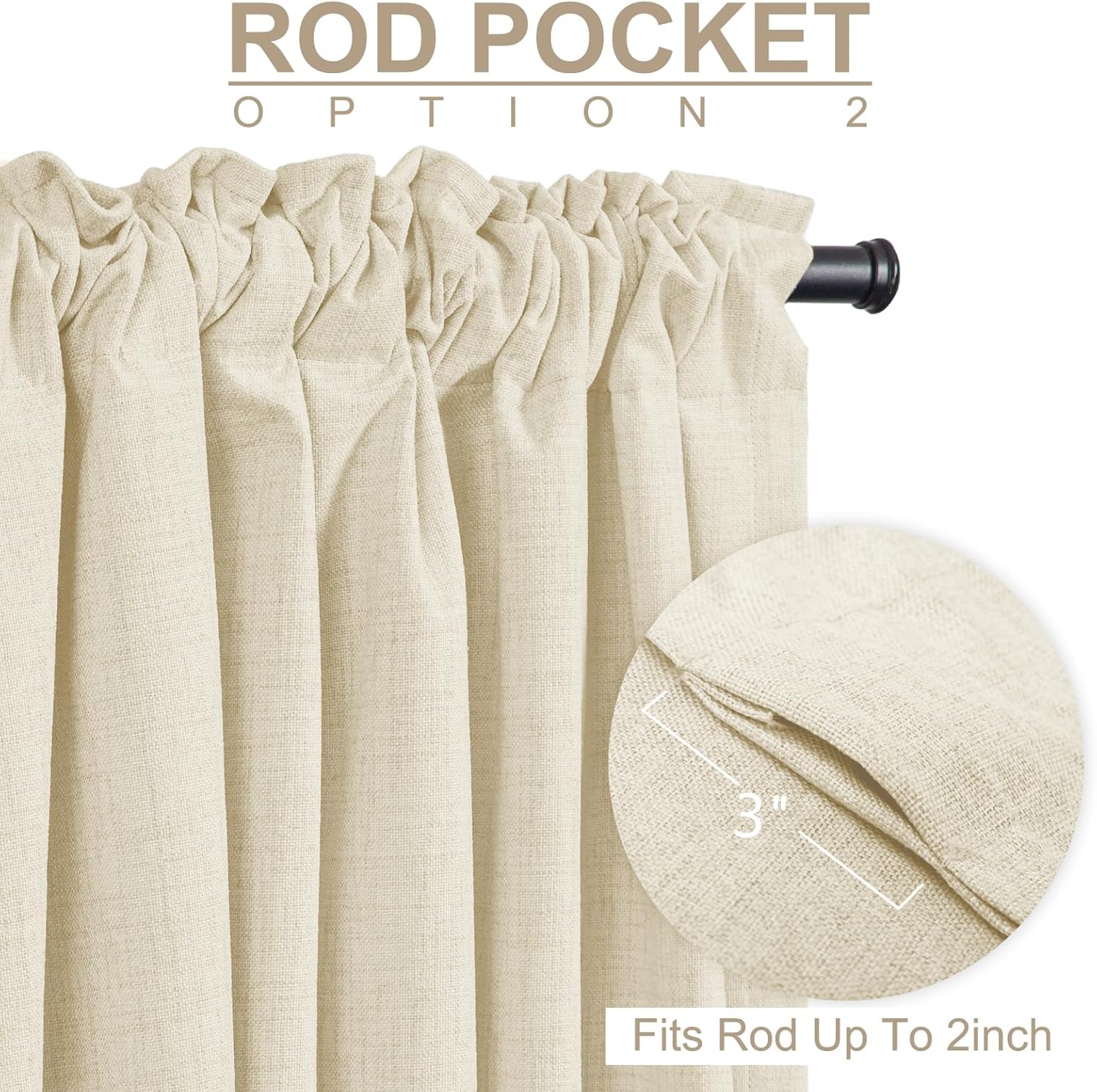 Skiennix 100% Blackout Linen Curtains - Thermal Insulated Drapes, 2 Panels Set, 50" W x 84" L, Light Cream