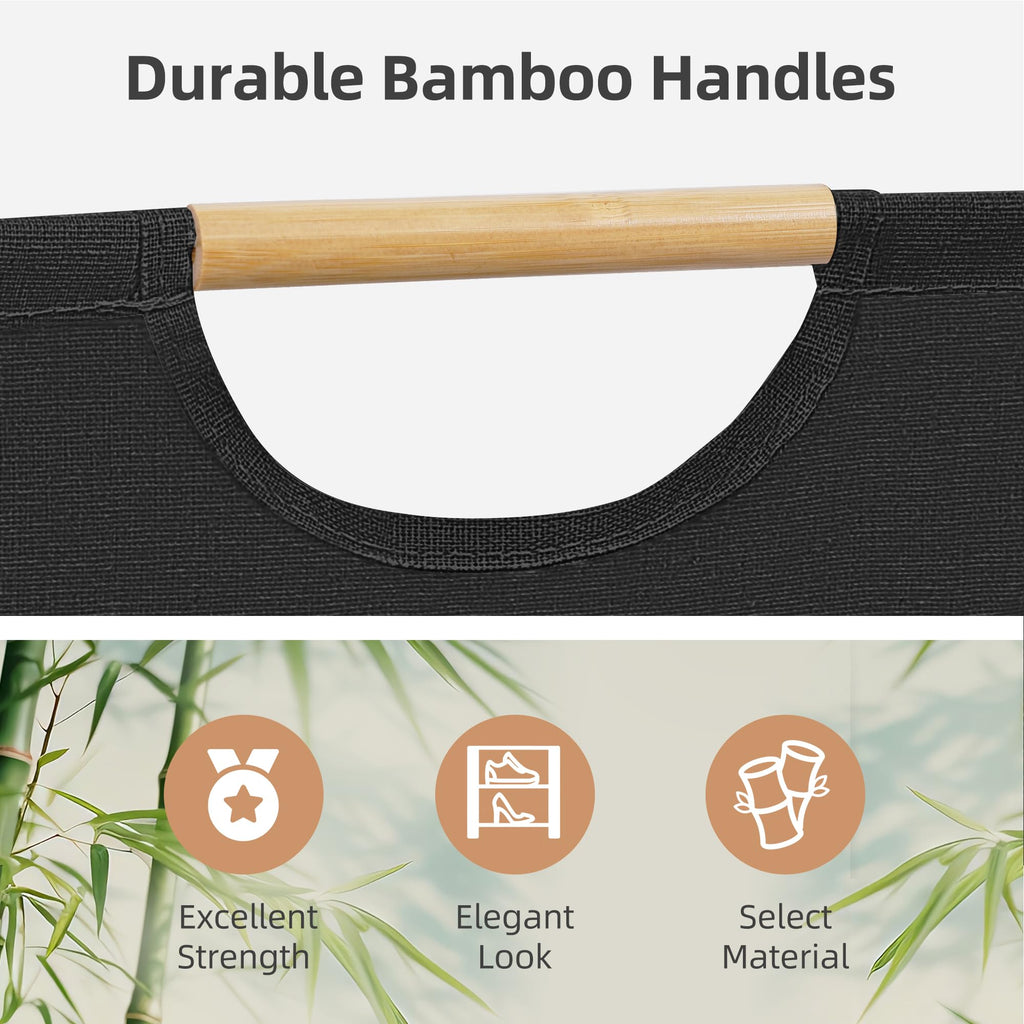 STORAGE MANIAC 2-Pack Large Laundry Hamper, 100L (26.4 Gal) Collapsible Laundry Basket with Bamboo Handles, Freestanding Waterproof Clothes Hamper for Laundry Room, Bedroom, Dorm, Towels, Black