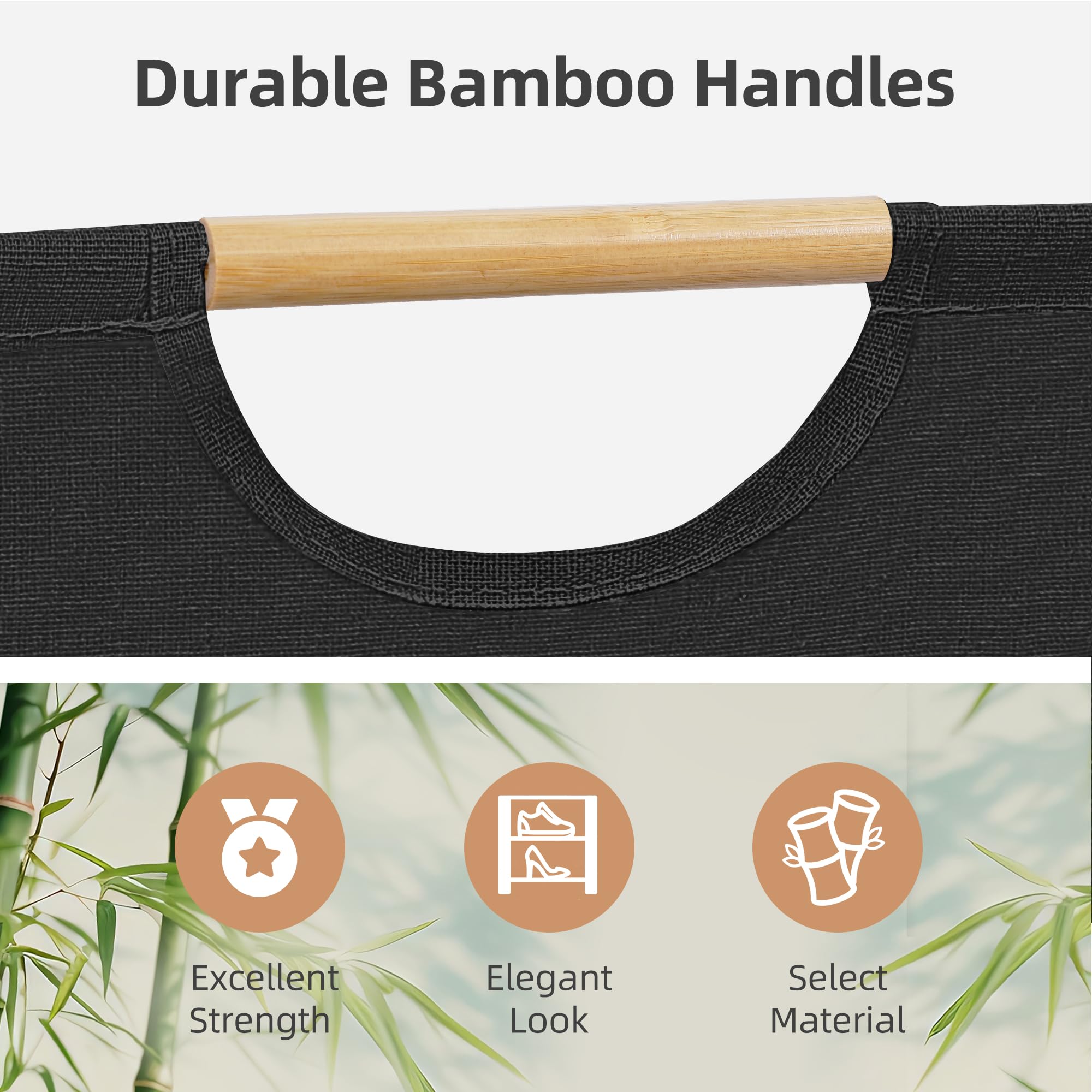 STORAGE MANIAC 2-Pack Large Laundry Hamper, 100L (26.4 Gal) Collapsible Laundry Basket with Bamboo Handles, Freestanding Waterproof Clothes Hamper for Laundry Room, Bedroom, Dorm, Towels, Black