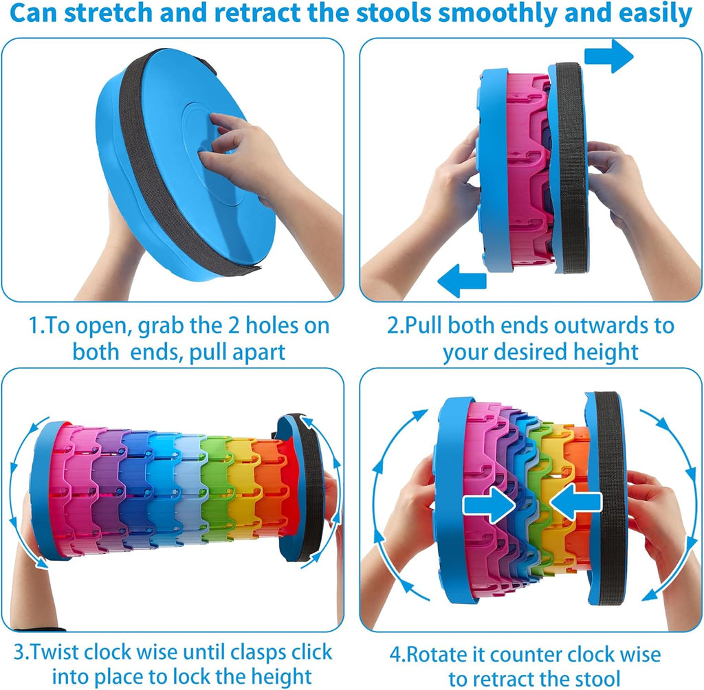 VECELO Telescoping Folding Stool - Portable Collapsible Design | 400lbs Capacity, Rainbow Blue