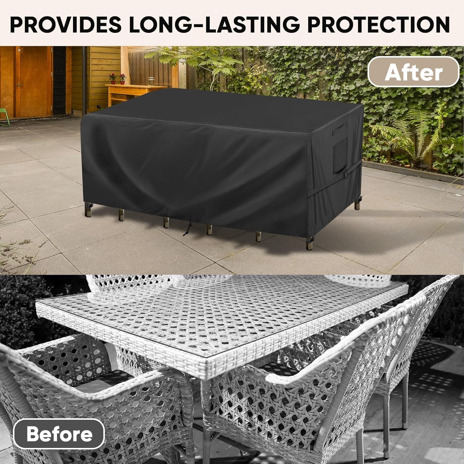 BALEINE Outdoor Furniture Covers - Heavy Duty Waterproof Oxford Table & Chair Cover | Black, 108"L x 82"W x 28"H