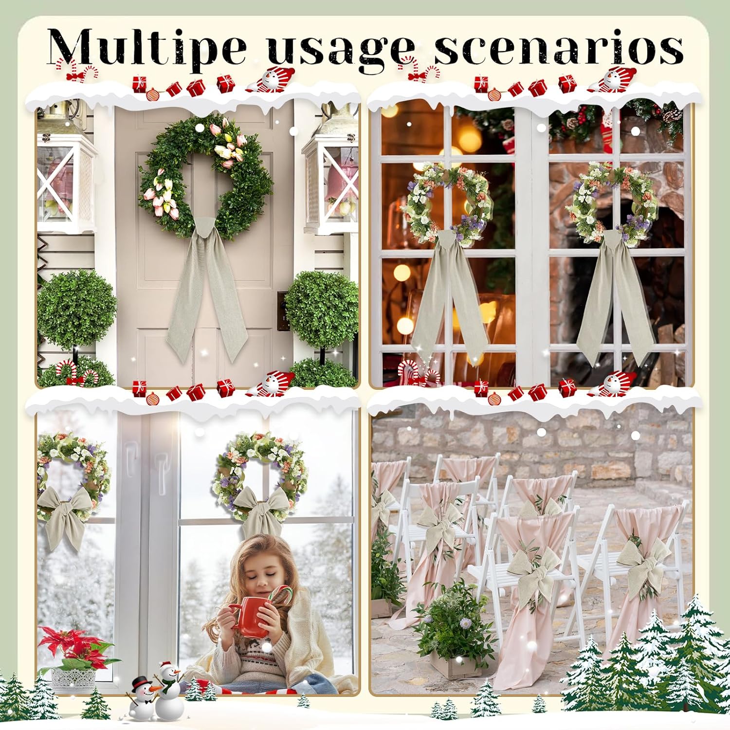 Regine Switzerland 6 Pcs Easter Wreath Sash - Beige Plain 5" W X 55" L for Front Door Decoration