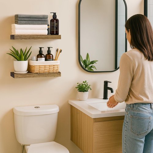 BGMG Rustic Wood Floating Shelves - Set of 2, 12-Inch Wall Mount Shelves for Bathroom, Living Room, Kitchen | Walnut Finish