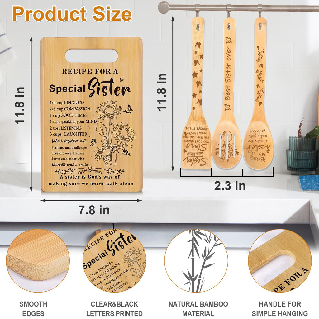 Gifts for Sister, Sister Birthday Gifts from Sisters - Unique Engraved Cutting Board Set Decorations Present, Best Friendship Soul Gifts for Women Bestie Friend