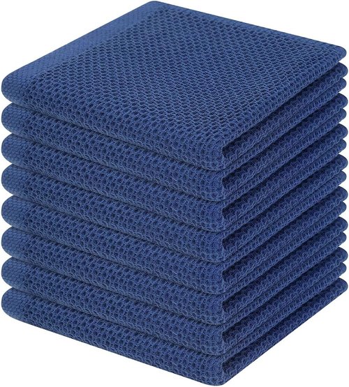 Homaxy 100% Cotton Waffle Weave Dish Cloths - Ultra Soft & Absorbent Kitchen Towels | 12x12 Inches, 8-Pack, Navy Blue