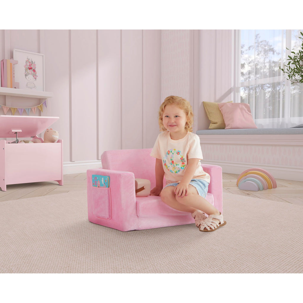 Dream On Me Nestle Kids, Cozy Single Seater, 2-in-1 Convertible Chaise Lounger, High-Density Foam, Sofa Bed Couch, Machine-Washable Fabric Cover, Pink