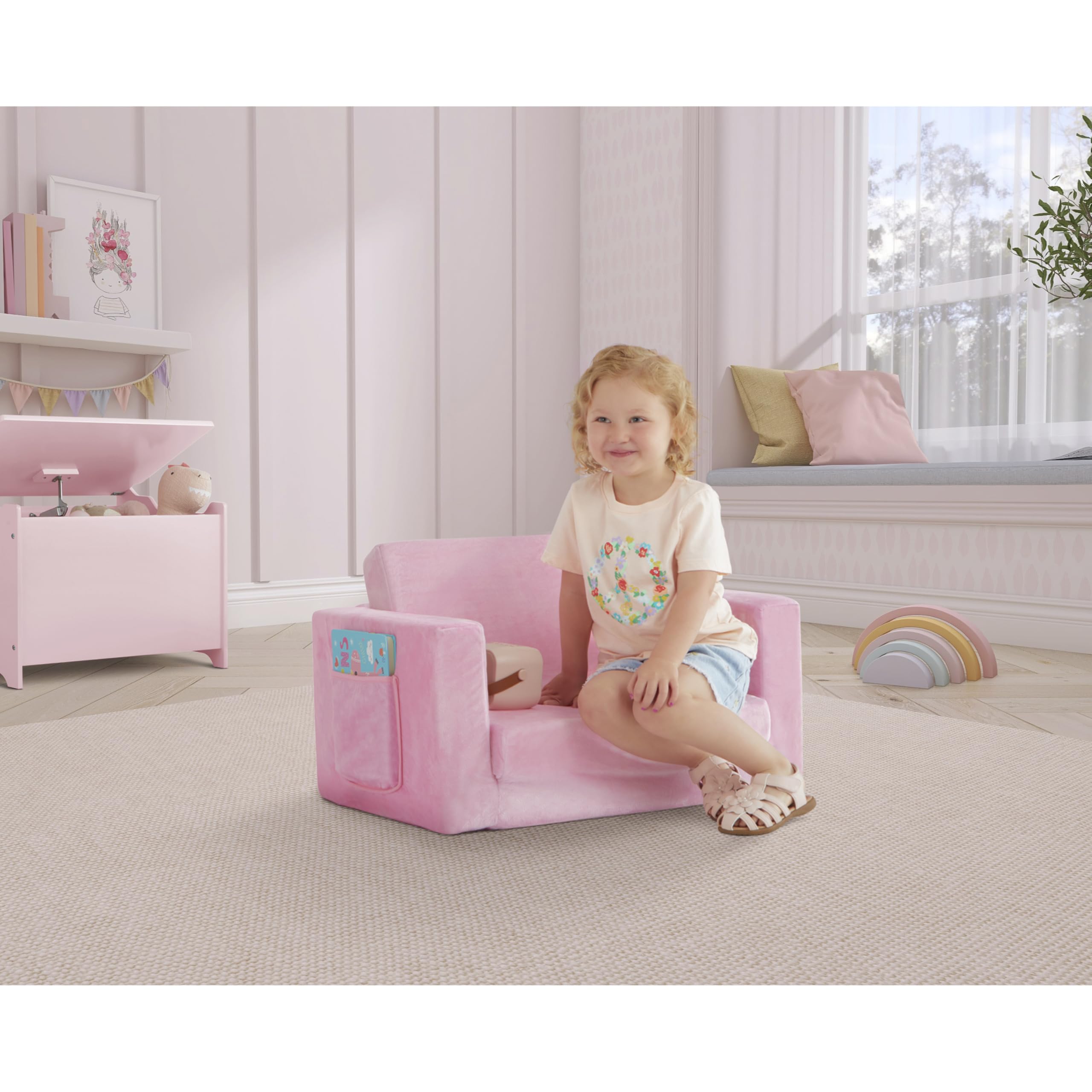 Dream On Me Nestle Kids, Cozy Single Seater, 2-in-1 Convertible Chaise Lounger, High-Density Foam, Sofa Bed Couch, Machine-Washable Fabric Cover, Pink