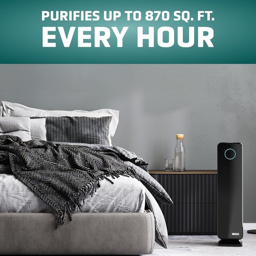 GermGuardian Air Purifier - HEPA Filter for Wildfire Smoke & Pet Dander | Large Rooms Up to 870 Sq. Ft., Black
