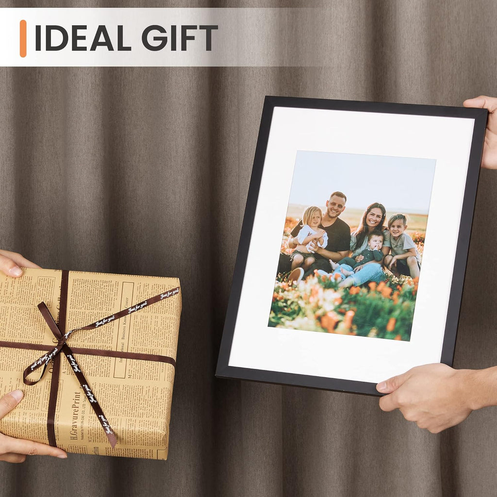 Upsimples 12x16 Picture Frame - Versatile Display for 8.5x11 Photos with Mat or 12x16 Without Mat, Black