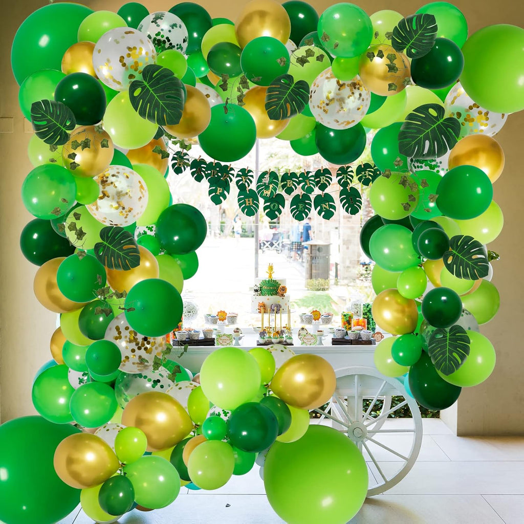 RUBFAC Jungle Balloon Garland Arch Kit - 159pcs Gold & Lime Green Balloons for Wild One Birthday Party | Safari Baby Shower Decor