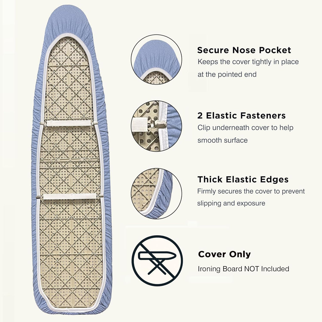 UniSimp Ironing Board Cover - Extra Thick Natural Cotton, Scorch & Stain Resistant | 15"x54" Heatproof Blue