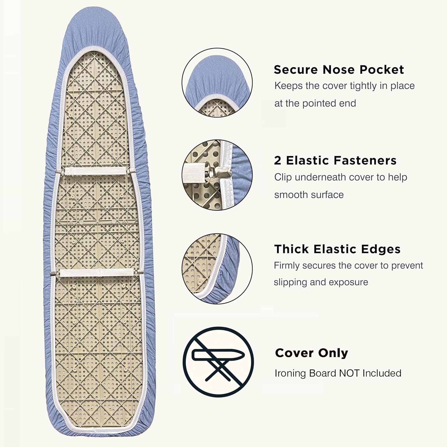 UniSimp Ironing Board Cover - Extra Thick Natural Cotton, Scorch & Stain Resistant | 15"x54" Heatproof Blue