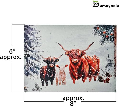 Highland Cattle | LED Lighted Cow Calf Portrait - Fiber-Optic Lights with Timer | 6x8 Horizontal Decor