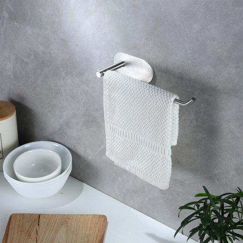 SUNTECH Hand Towel Holder 2 Packs,9-Inch Self-Adhesive Hand Towel Rack for Bathroom and Kitchen, Brushed Stainless Steel Wall Mount Towel Bar,No Drilling