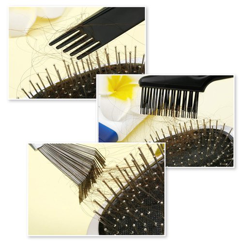 Boao Hair Brush Cleaning Tool - Mini Comb for Dust Removal | Polished Wooden Handle (Black/Wood Color)