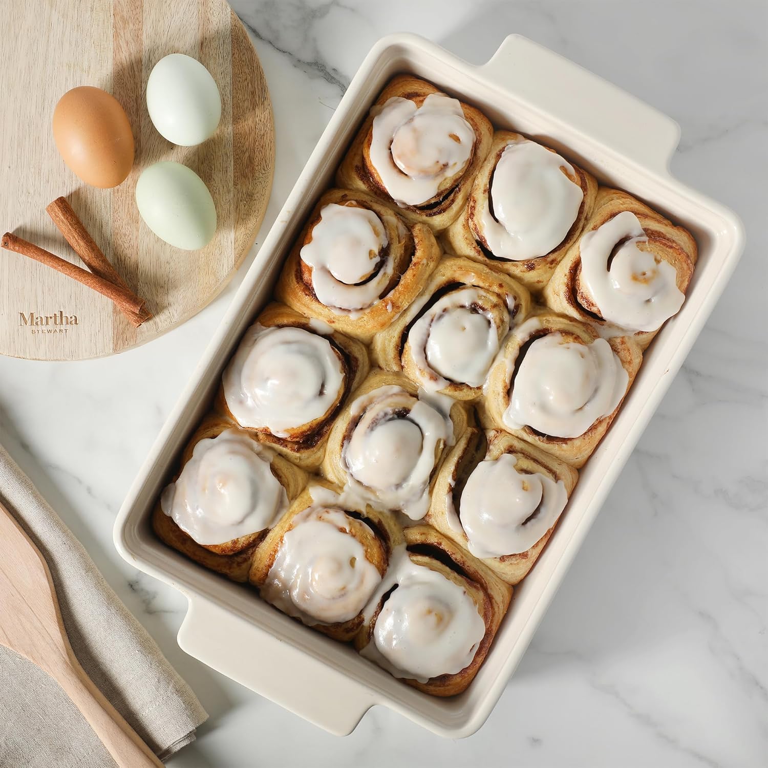Martha Stewart Ceramic Bakeware - 13x9 Inch Rectangular Baking Dish with Handles | Cream Glazed Stoneware for Casseroles, Lasagna & Roasts
