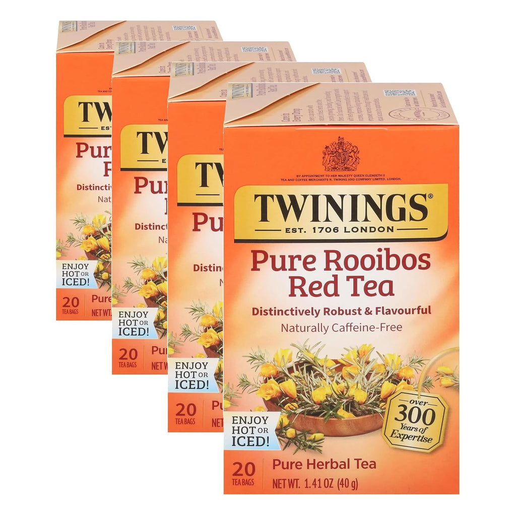 Twinings Red African Rooibos Tea - Caffeine-Free Herbal Blend | 20 Count (Pack of 4)