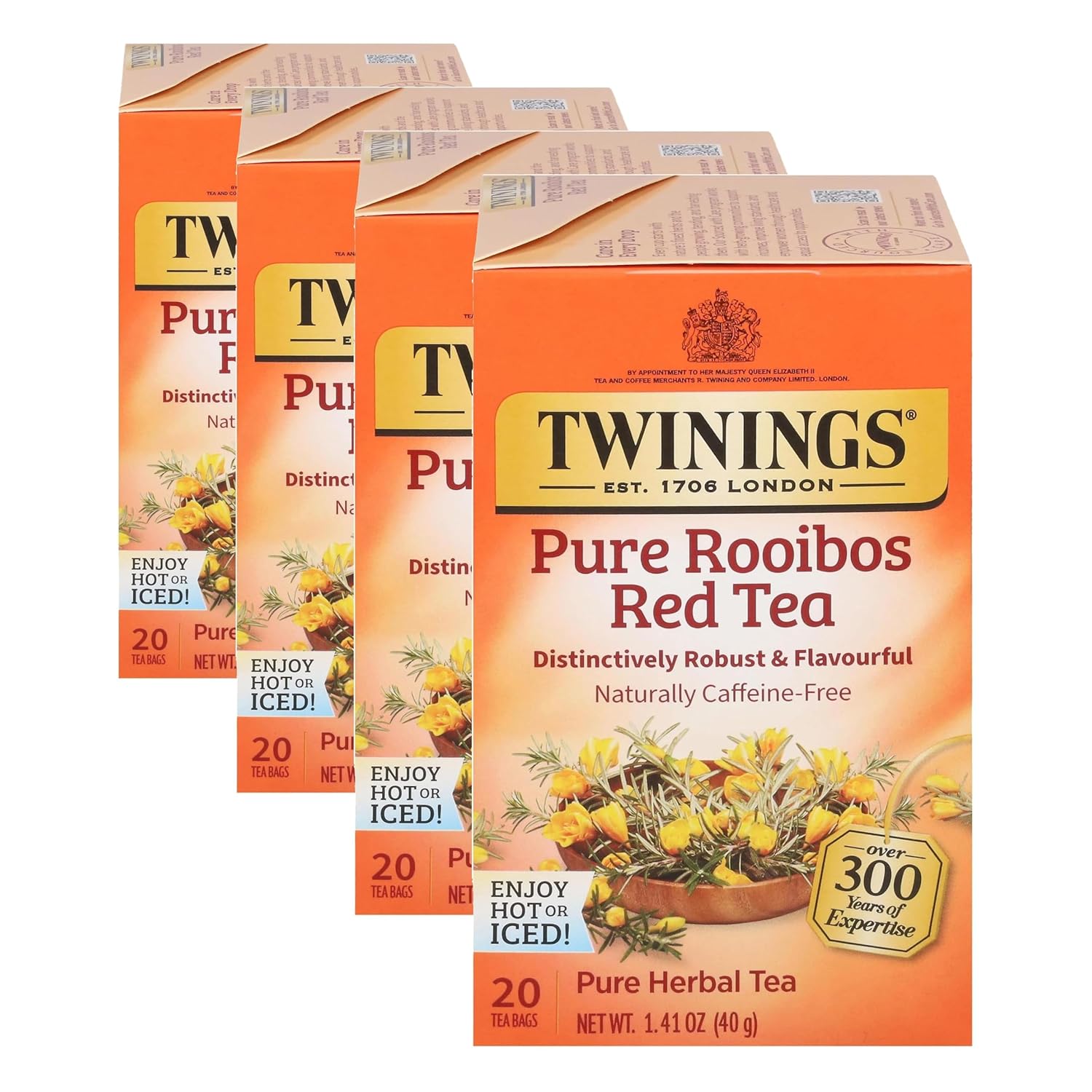Twinings Red African Rooibos Tea - Caffeine-Free Herbal Blend | 20 Count (Pack of 4)