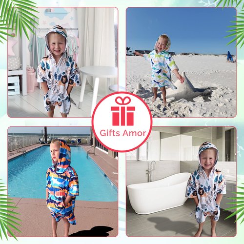Gifts Amor Hooded Towel, Bath Pool Beach Poncho for Kids, Quick Dry/Sand Resistant, Small (3-10 Year Old), Dinosaurs