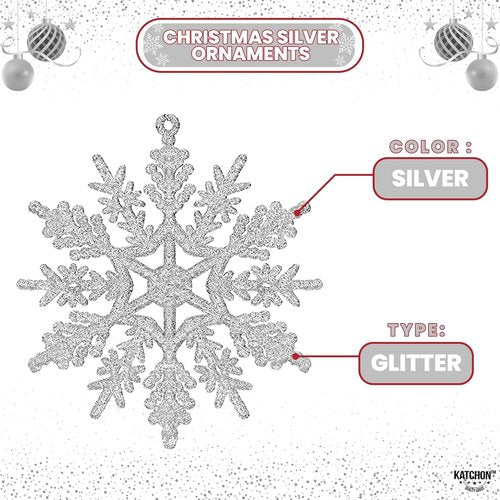 KatchOn Silver Snowflake Decorations - Large Pack of 36 | Glitter Ornaments for Christmas Tree & Winter Parties