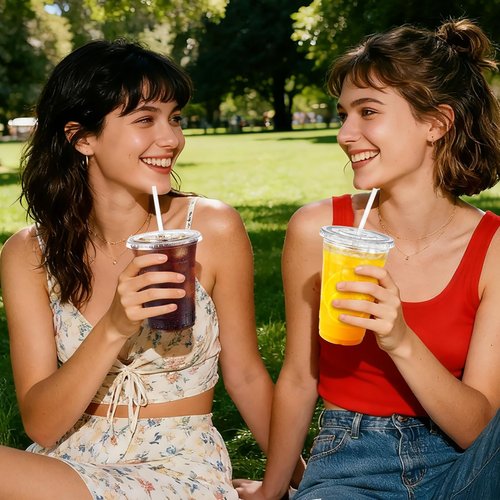 cundao 100 Pack 16 oz Clear Plastic Cups with Lids and Straws, [Leak-Proof & Crack-Resistant] Disposable Iced Coffee Cups for Smoothies, Bubble Tea, Juice and Cold Drinks, BPA Free