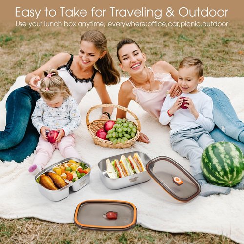 Kabbas Stainless Steel Bento Box Adult 2 Pack, 42Oz+57Oz Leakproof Metal Bento Box with Airtight lid, Lightweight 304 Stainless Steel Lunch box for Men/Women,Suitable for Picnic, Work, Outside