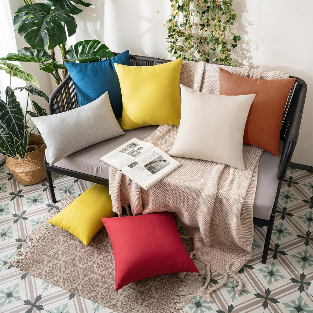 MIULEE Decorative Outdoor Throw Pillow Covers - Waterproof Faux Linen Cushion Cases | 24x24 Inch Rust (Pack of 2)