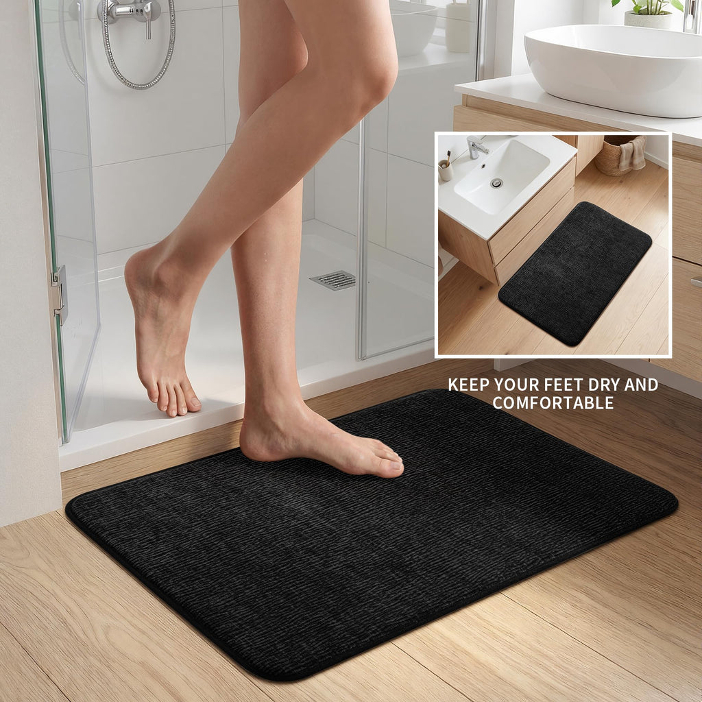 YIHOUSE Bathroom Rug Set 2 Piece, Memory Foam Black Bath Mat Set Non-Slip Quick Dry Bath Mats for Bathrooom, Super Absorbent Washable Bath Rug for Bathroom Floor Sink Tub and Shower