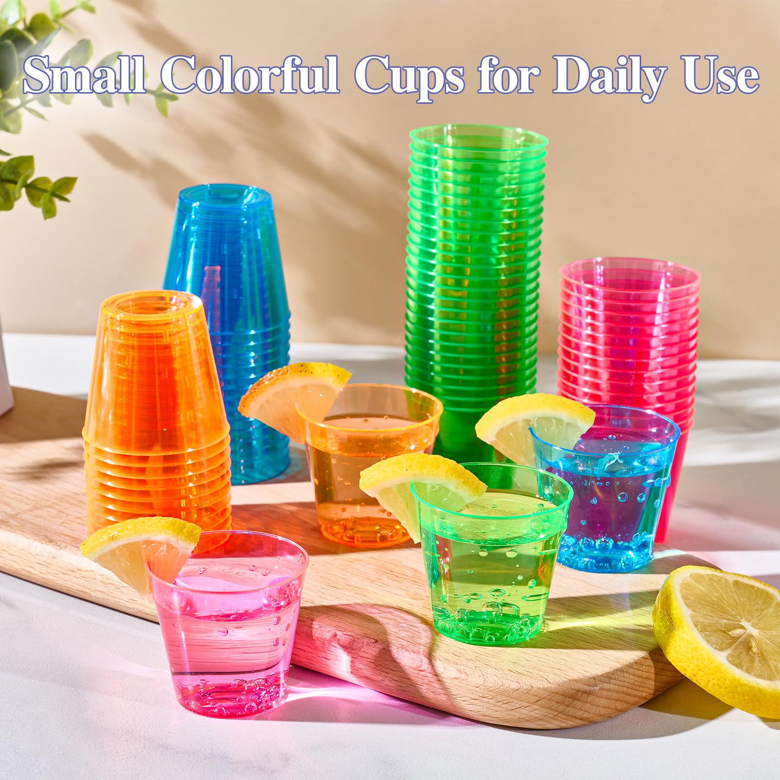 300Pack 1 Oz Plastic Shot Glasses Set, Neon Party Mini Shot Glasses Bulk, Durable and Reusable, Small Disposable Plastic Cups for Vodka, Whiskey, and More