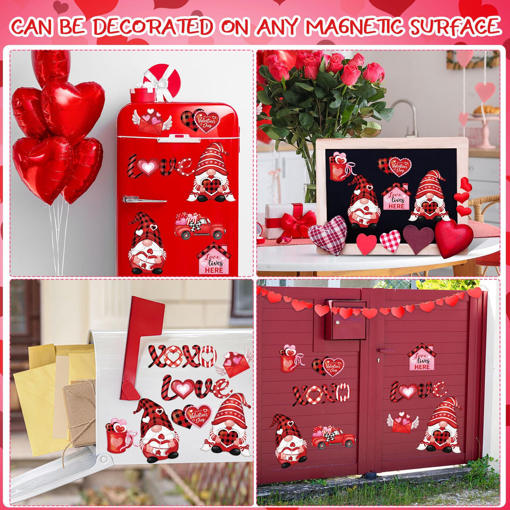 Blosssound 9 Pieces Sweet Magnets Buffalo Plaid Magnetic Stickers Gnomes Heart Love Fridge Magnet Decals for Holiday Refrigerator Metal Door Garage Decorations