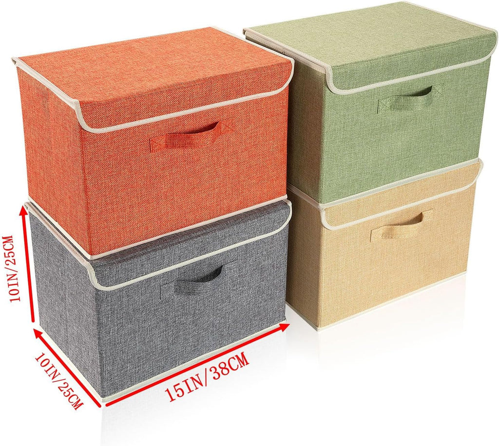 Skiennix Storage Bins - Foldable Clothing Storage Box with Lid & Handle | 15L x 10W x 10H Inch, 4 Color Set