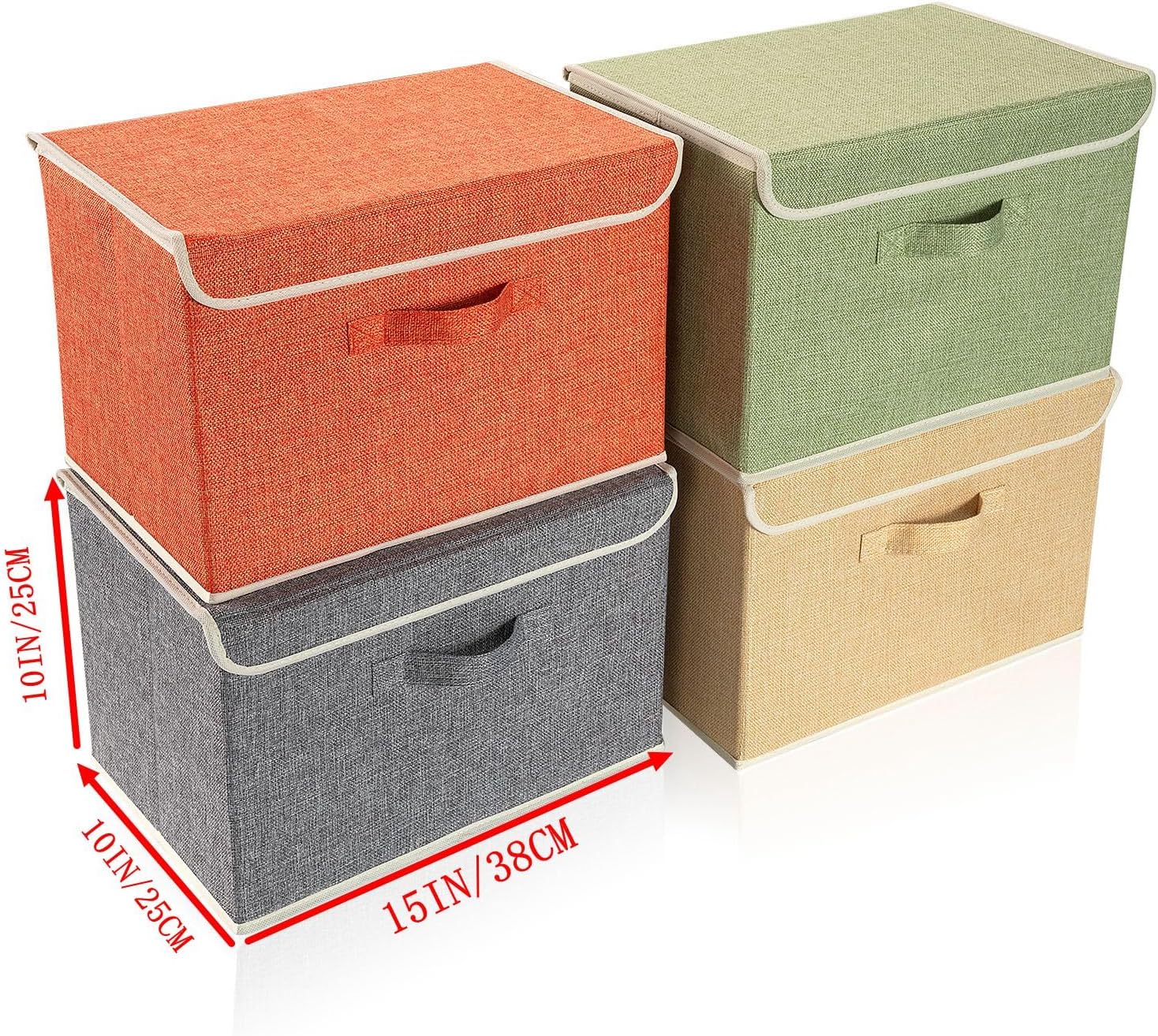 Skiennix Storage Bins - Foldable Clothing Storage Box with Lid & Handle | 15L x 10W x 10H Inch, 4 Color Set