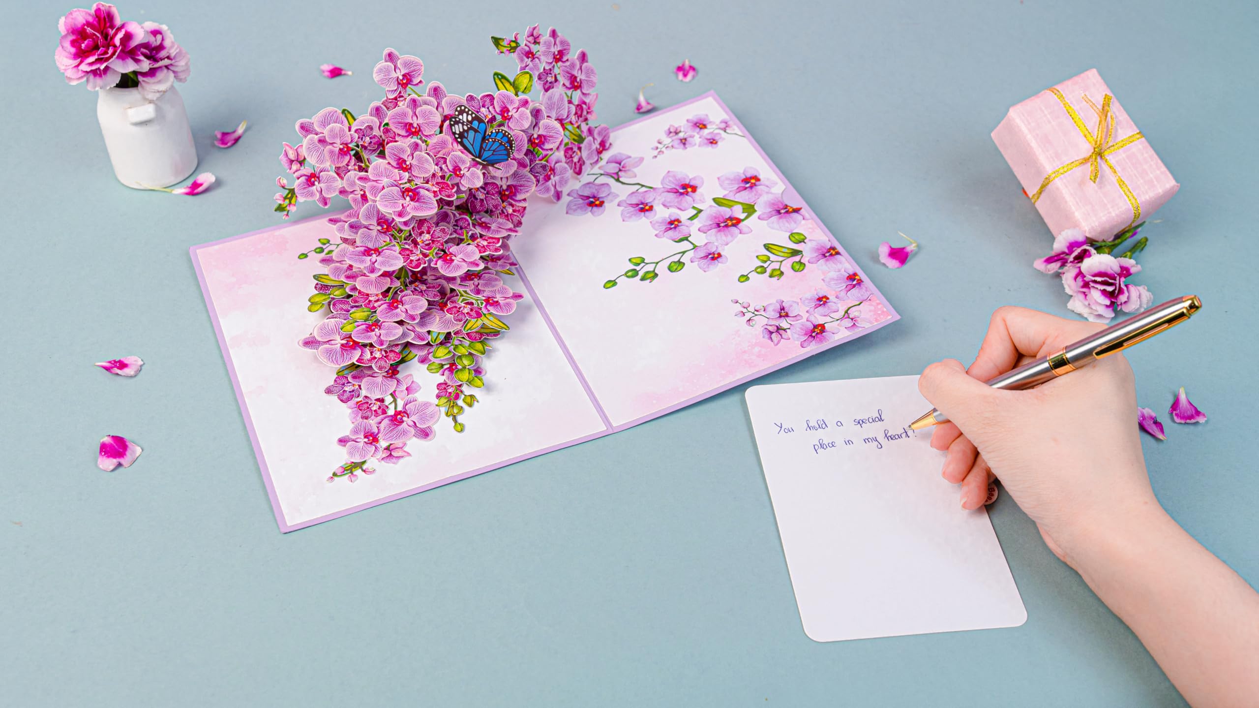 PQ Bees Orchid Happy 90th Birthday Card, 3D Birthday Cards for Women, 6x8in Pop Up Gifts for Mom, Wife, Him, Her, Daughter, Sister, Grandma (Size 6x8 - Happy 90th BD)