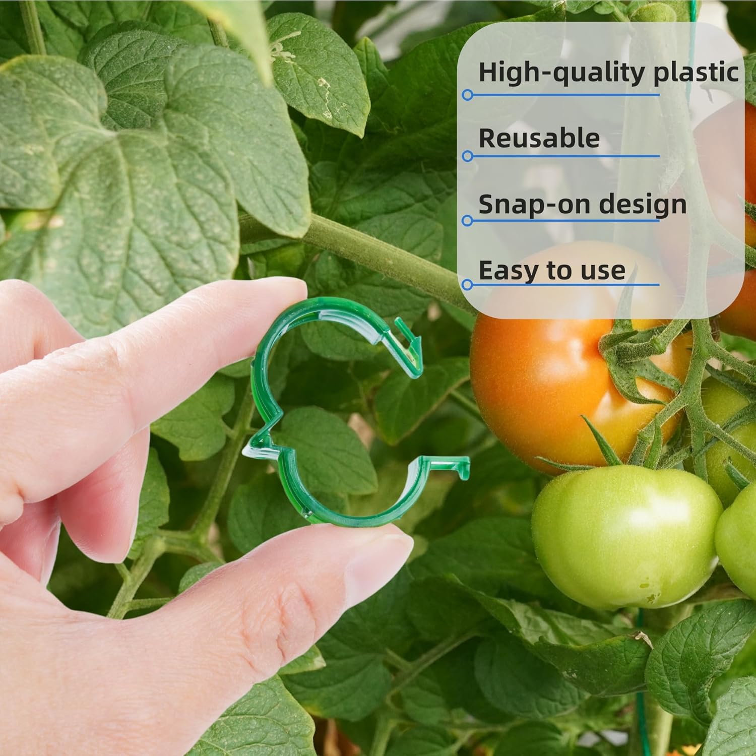Skiennix Plant Support Clips - 100 Pcs Plastic Clips for Securing Tomato Vines | Green Garden Clips
