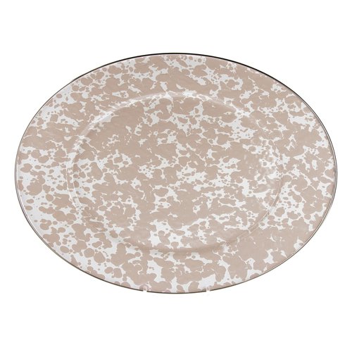 Golden Rabbit Enamelware Oval Platter, 12 x 16in, Taupe Swirl