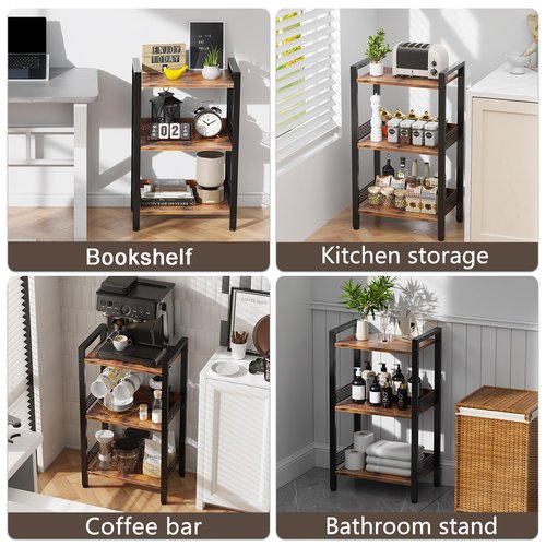Tensirock 3-Tier Book Shelf, Bookcase with a Back Panel, Storage Shelves for Bedroom, Living Room & Home Storage (Brown Black)