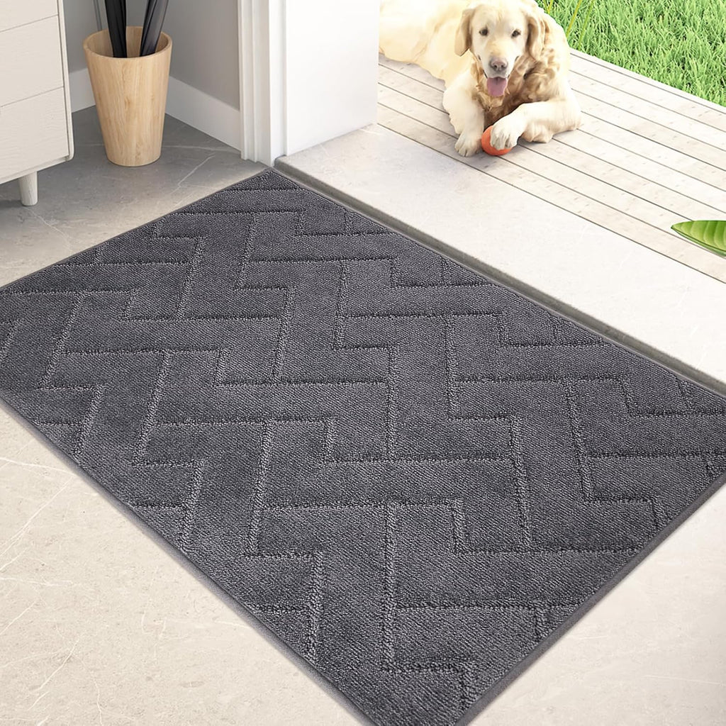 PURRUGS Dirt Trapping Door Mat - Non-Slip, Machine Washable, Super Absorbent Entry Rug | 20" x 31.5", Grey