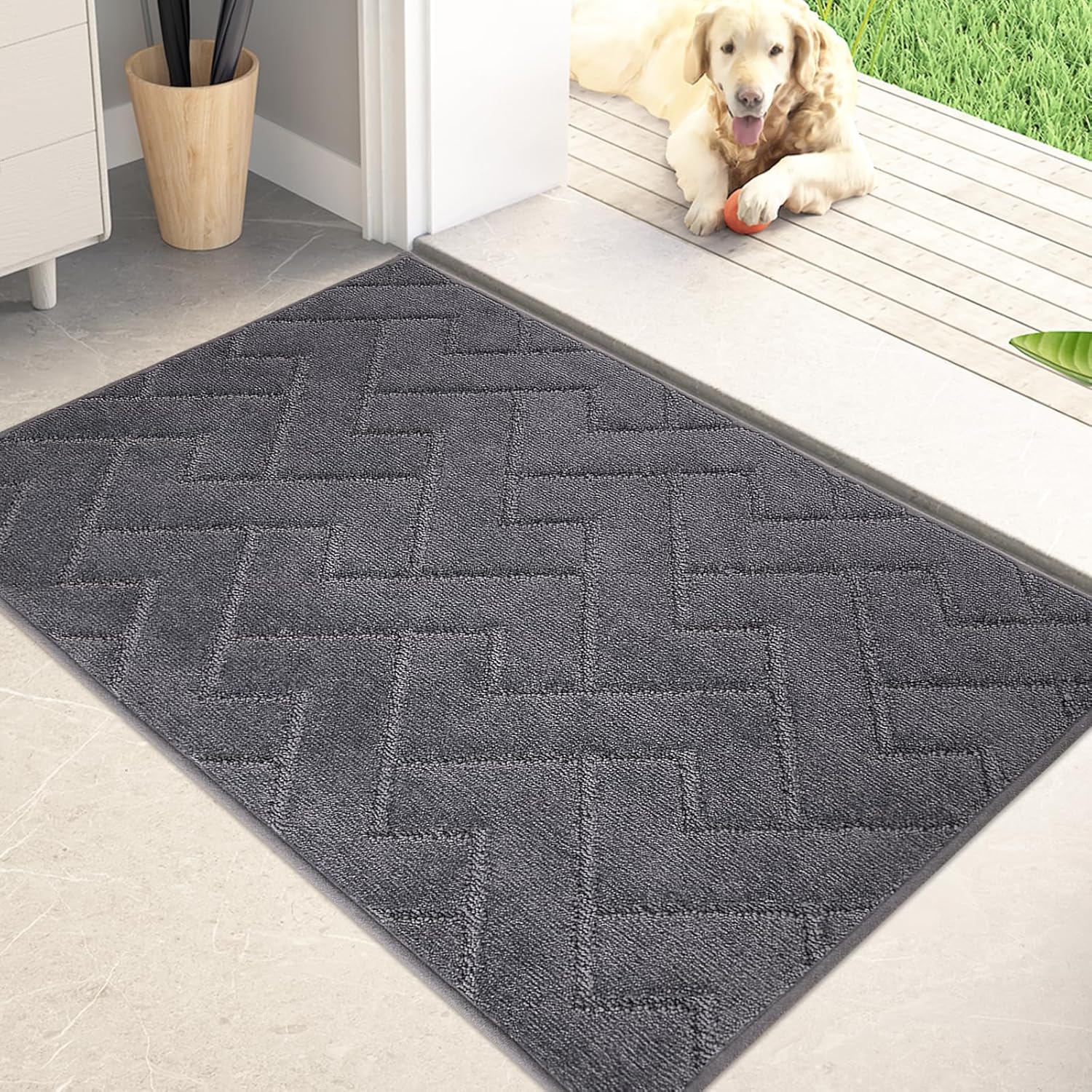 PURRUGS Dirt Trapping Door Mat - Non-Slip, Machine Washable, Super Absorbent Entry Rug | 20" x 31.5", Grey