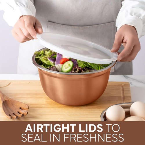 Cook With Color 18-Piece Mixing Bowls Set - Airtight Lids & Stainless Steel Organizers | Copper Kitchen Storage