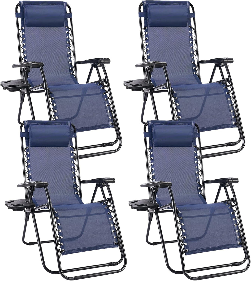 Sweetcrispy Zero Gravity Chairs - Set of 4 Portable Recliner Lounge Chairs with Cup Holders | Blue