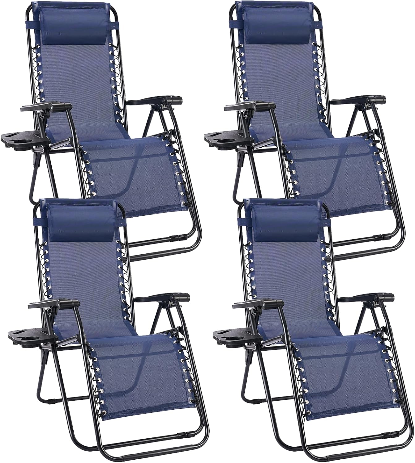Sweetcrispy Zero Gravity Chairs - Set of 4 Portable Recliner Lounge Chairs with Cup Holders | Blue
