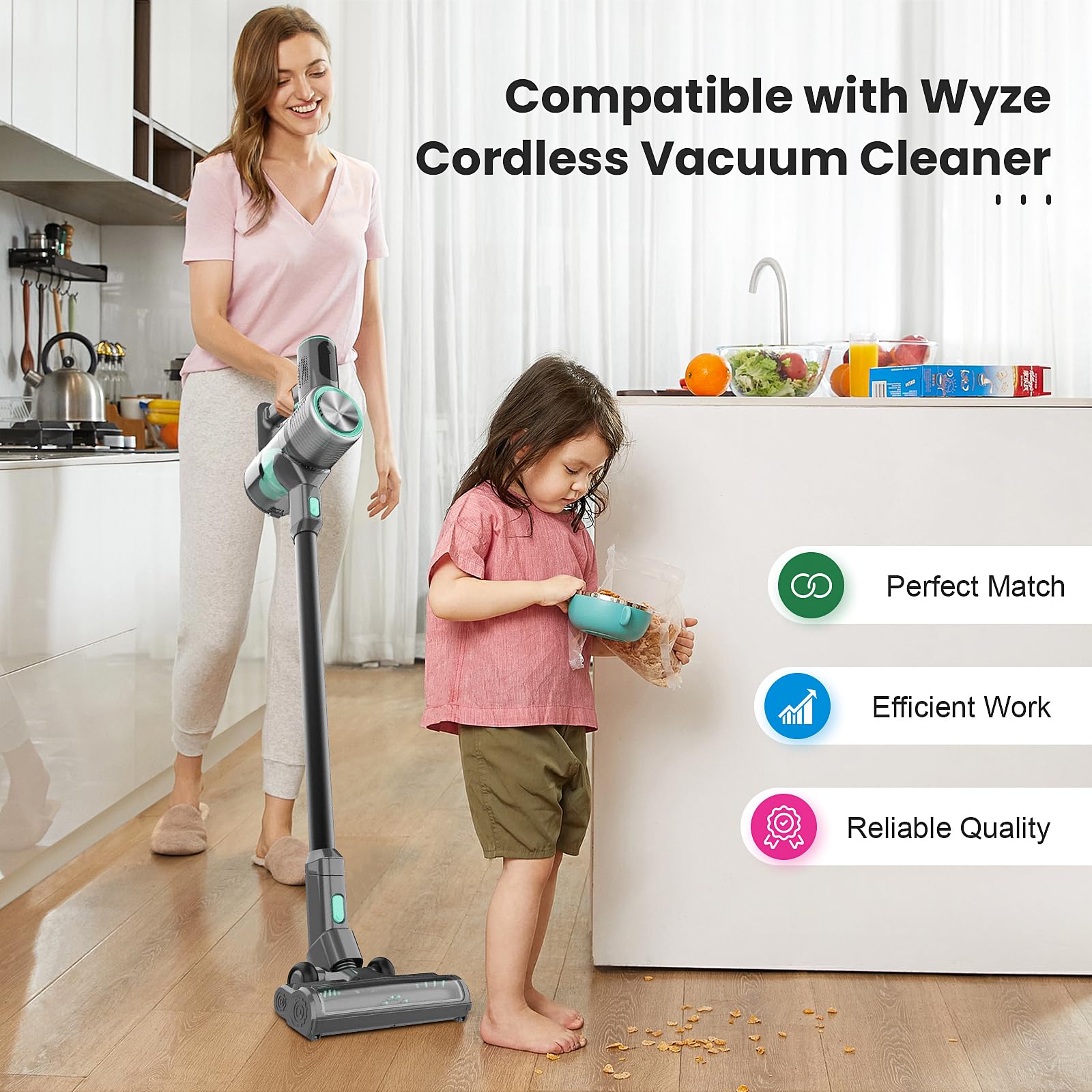 4 Pack Replacement Filters for Wyze Cordless Vacuum Cleaner, Removable and Washable Filter Accessories Set with 1 Cleaning Brush