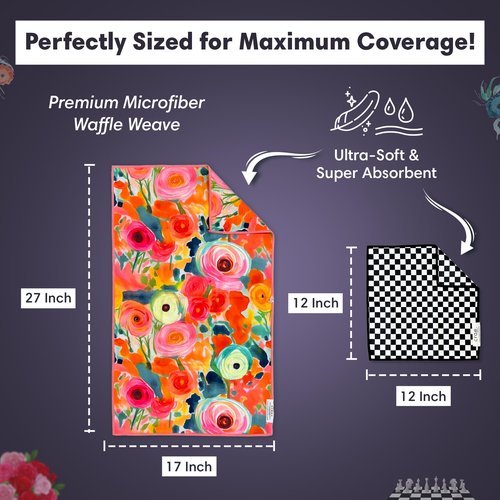 crae. Microfiber Hand Towel & Washcloth Set of 2 - Double-Sided, Waffle Weave, Super Absorbent, Lint-Free, Fast Drying - for Bathroom, Kitchen, Car, and Window Cleaning (Pia & Fonnie - Black/Pink)