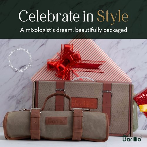 Barillio Bartender Bag (Without Tools) - Stylish, Waxed Canvas, Roll Up Traveling Bar Bag for Carrying Bar Tools and Cocktail Shaker Set with Shoulder Strap - Portable Travel Bartending Roll