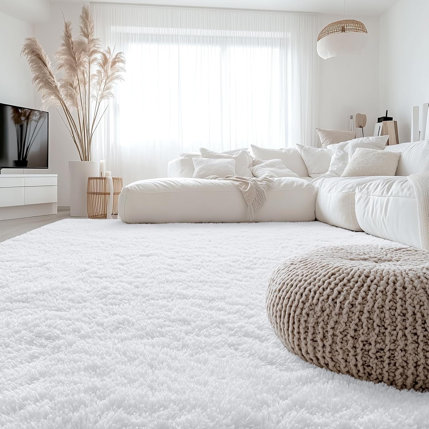 OLANLY Large Area Rug - Soft Fluffy Shaggy Carpet for Living Room & Bedroom | 6x9 ft, White