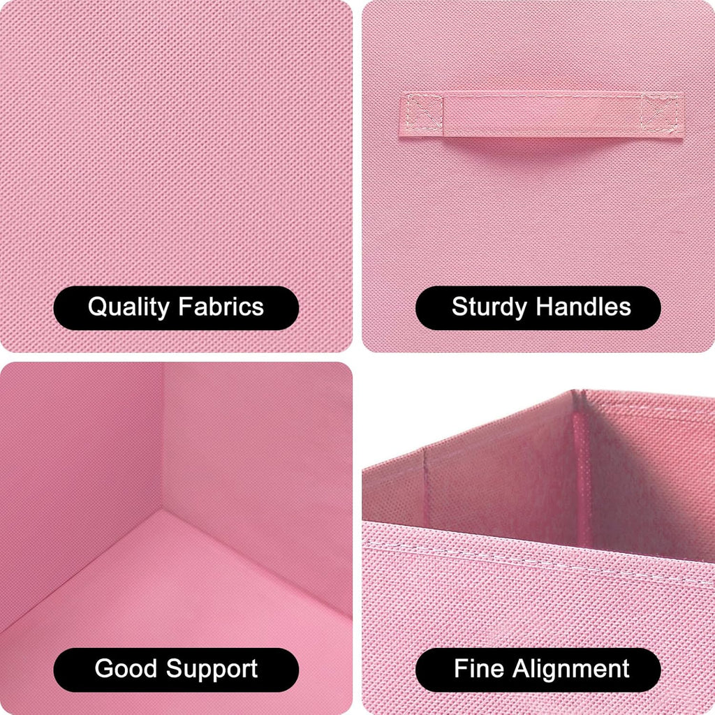 Skiennix Fabric Storage Bins - 6 Pack Collapsible Cube Organizer for Closet & Living Space | Foldable Boxes with Handles (Pink, 11 Inch)