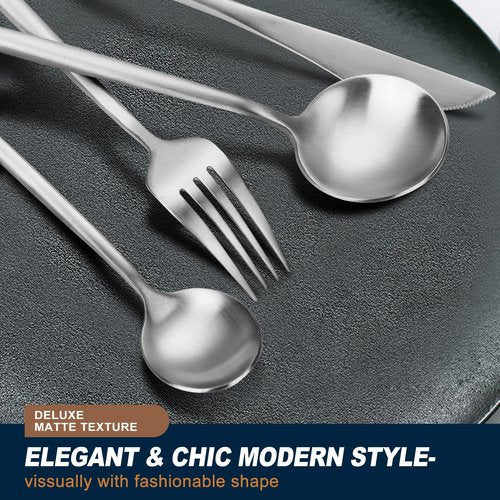 EUIRIO 48-Piece Matte Silverware Set with Steak Knives, Flatware Set for 8, Stainless Steel Forks and Spoons Silverware Sets, Satin Finish, Dishwasher Safe Cutlery Utensils Set